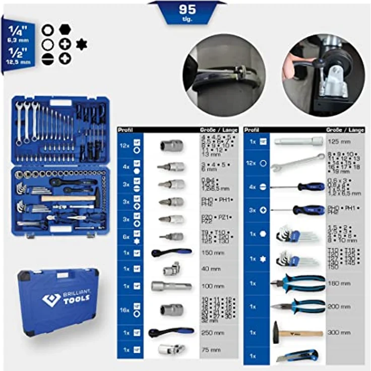 BRILLIANT TOOLS BT024095 1/4" + 1/2" Universal-Werkzeug-Satz, 95-tlg [Powered by KS TOOLS] - Zeitersparnis und Komfort durch 2-Komponenten-Griff, 95-teiliges Set in verschiedenen Größen – Bild 2