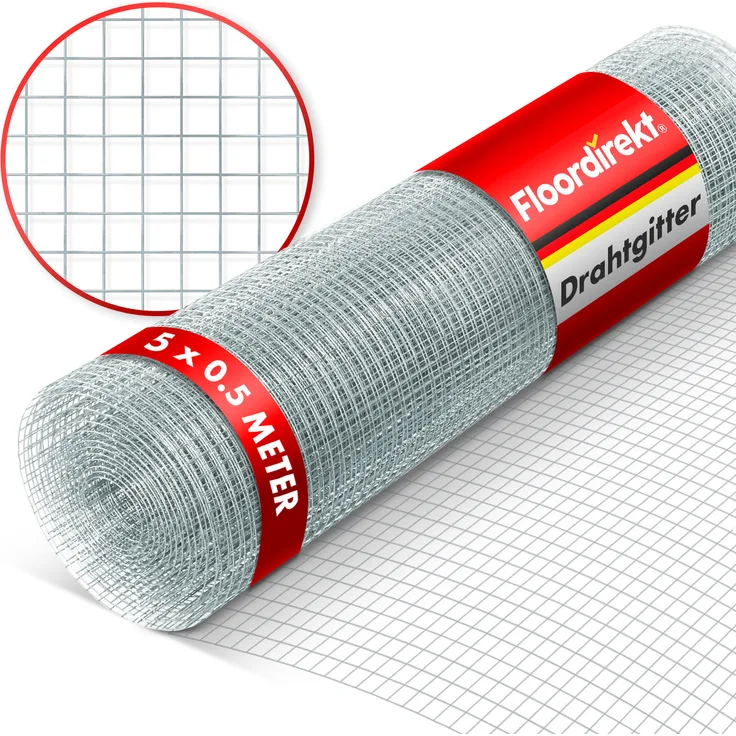 Floordirekt Drahtgitter verzinkt, feinmaschig 6,3 mm, Volierendraht & Wühlmausschutz, zuschneidbar, 0,5 x 5 m, Silber