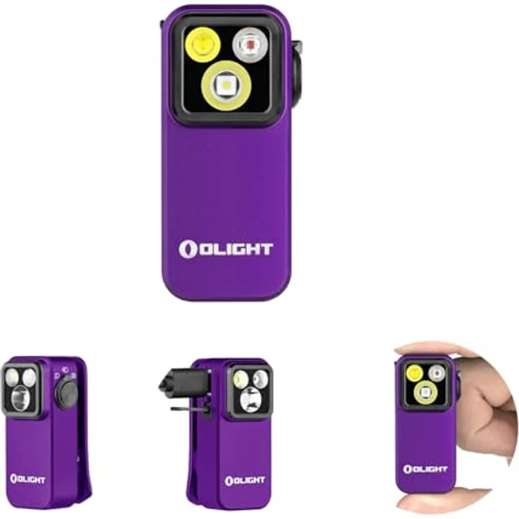 OLIGHT Oclip Pro Mini LED Taschenlampe, 500 Lumen, Flutlicht und Rotlicht, USB-C wiederaufladbar, IPX6, lila – Bild 1