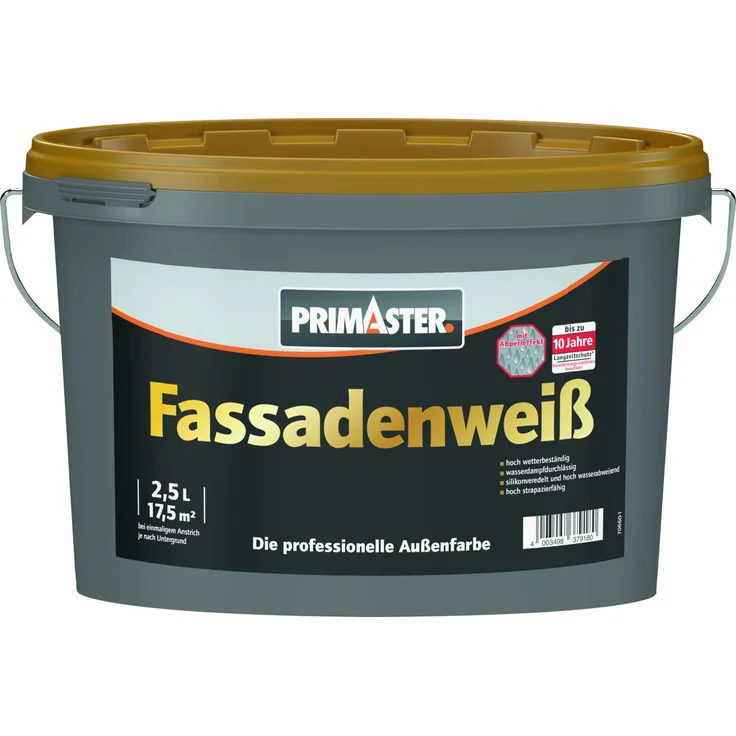 Primaster Fassadenfarbe Primaster Fassadenweiß, siloxanverstärkte Außendispersionsfarbe, 2,5 L, wetterbeständig, weiß
