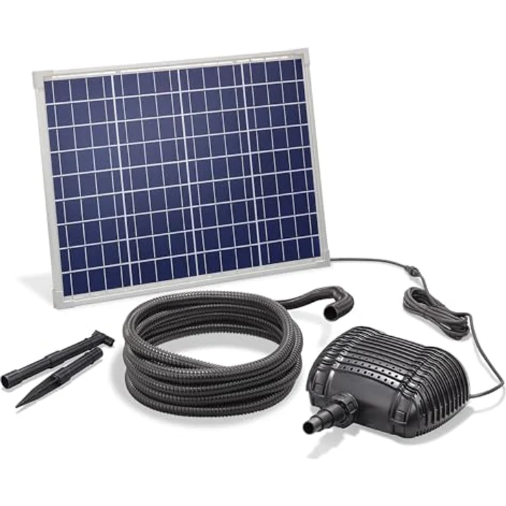 Esotec Solar Bachlaufset Waterfall 50 2500 Pro, Komplettset mit 2500 l/h Bachlaufpumpe, 50W Solarmodul, für DIY Wasserspiele und Wasserfälle im Garten – Bild 1