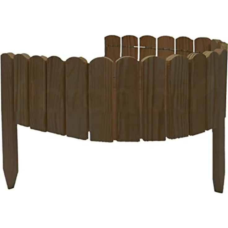 Floranica Rollborder Gartenzaun 103 x 10cm Braun Rasenkante Holz Gartendeko Beeteinfassung Deko Mini Zaun Garten Natürliches imprägniertes Kiefernholz