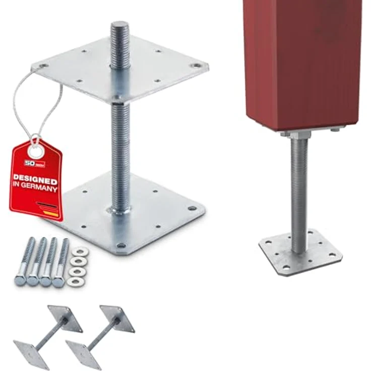 SO-TECH® Pfostenträger Stützträger M24, höhenverstellbar aus feuerverzinktem Stahl, wetterfest, 160 x 160 x 250 mm, 2er Set – Bild 2