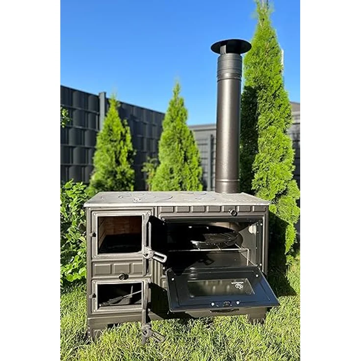 Homeparadise Outdoor-Küchenofen Terrassenofen Kuzine Soba/Gartenküche Holzofen Ofen mit Holzkohle (Brennkammertür: Guss), Schwarz / Anthrazit – Bild 2