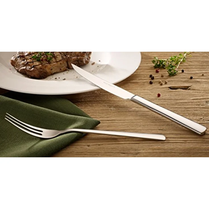 Echtwerk Steakbesteck "SARRE ", 12-teilig, Steakgabel, Steakmesser, Grillbesteck, Pizzabesteck, scharfe Messer, Edelstahl 18/10 poliert Inkl. Holzkassette Besteck Set, Edelstahl, 25.7x16.7x7.5 cm – Bild 2