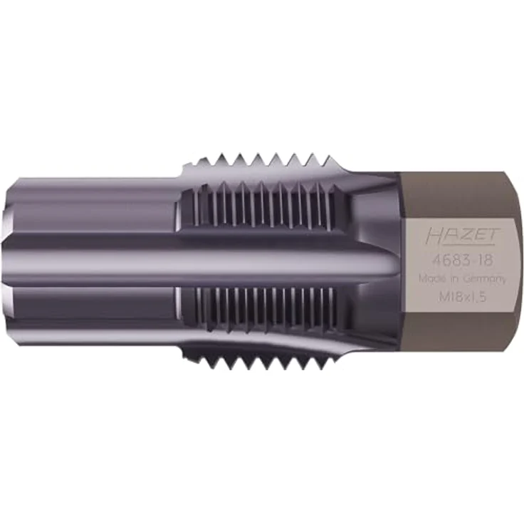 Hazet 4683-18 Gewinde-Nachschneider, M18 x 1,5, für Abgastemperatur-Sonden, 13 mm Außen-Sechskant, 42 mm Länge, für Mercedes-Benz, Audi, Porsche, BMW, VW, Führungsbolzen und Reinigungsnuten – Bild 2