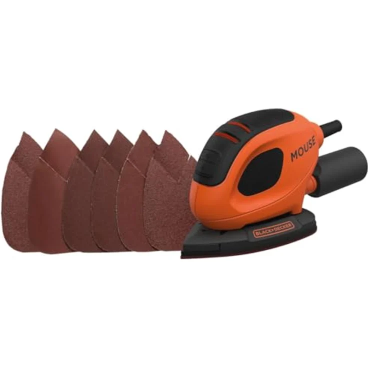 Black+Decker Dreieckschleifer Mouse (55 Watt, Schleifplatte 133 x 95 mm, mit Staubsaugeradapter, Schleifen-Polieren, Klettfix-System, inkl. 6 Schleifpapiere + 12 Erssatzschleifpapierspitzen) BEW230 – Bild 3