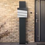 ECD Germany Standbriefkasten mit Zeitungsfach, Briefkasten Standfuß freistehend, Briefkastenständer Anthrazit 170 cm aus Edelstahl pulverbeschichtet, Postkasten Stahl Anthrazit-Weiß Marmoroptik - Preisvergleich