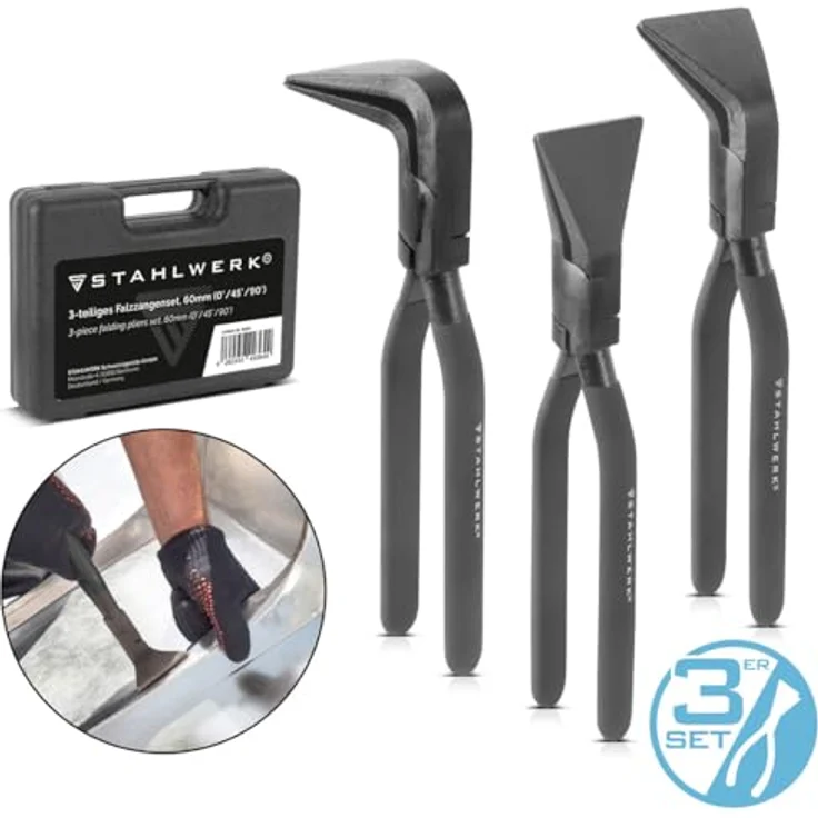 STAHLWERK Falzzangen Set 0° | 45° | 90° mit 60 mm Maulbreite Abkantzange | Blechzange | Biegezange | Spenglerzange | Blechbiegezange | Dachdeckerzange | Klempnerzange aus robustem Carbon-Stahl – Bild 2