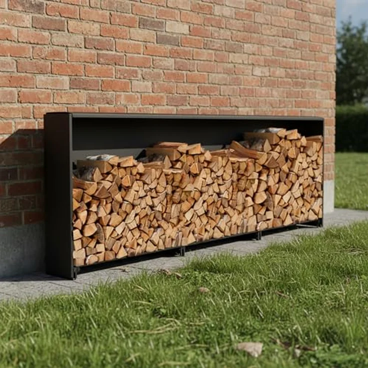 Relaxdays Kaminholzregal mit Abdeckung, Eisen, für Holz ab 25 cm, HBT: 110 x 322 x 29 cm, schwarz – Bild 2