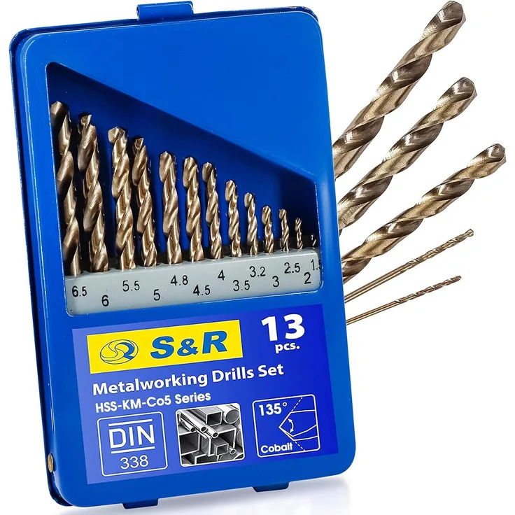 S&R Metallbohrer HSS-G COBALT, 13-tlg Set 1,5-6,5 mm, Industrie-Qualität, Kobaltlegiert, C-Schliff