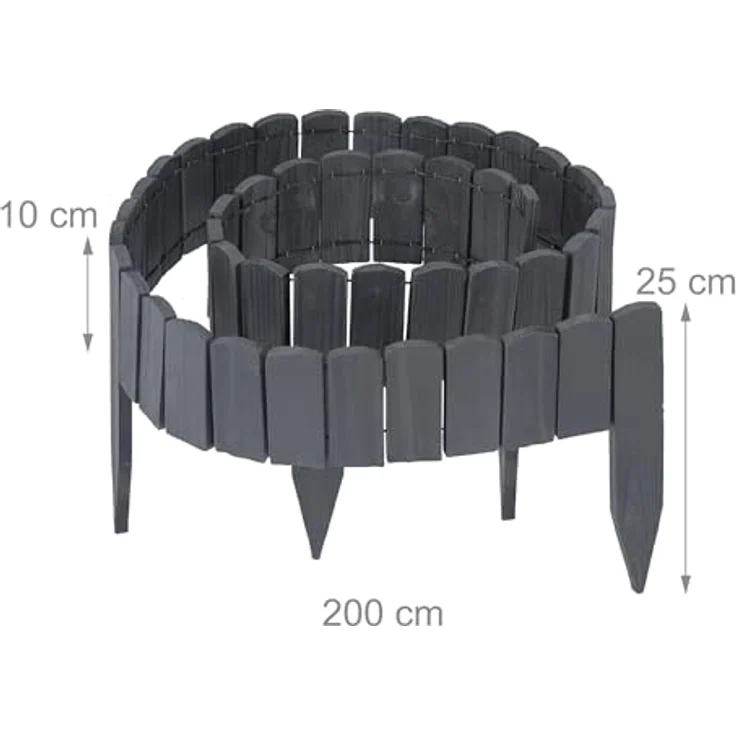 Relaxdays Beeteinfassung, 200 cm flexible Beetumrandung aus Tannenholz mit 10 cm Sichthöhe, anthrazit – Bild 4