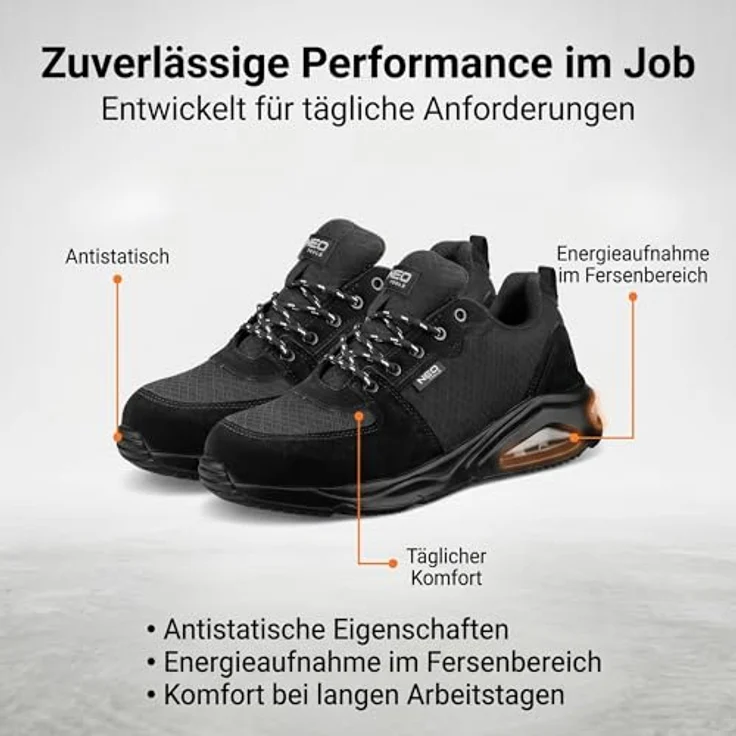 Neo Tools O1 SR Neo Air Professional Schuhe, Schwarz, Arbeitsschuhe mit rutschfester Polyurethan-Sohle, Größe 39 – Bild 6