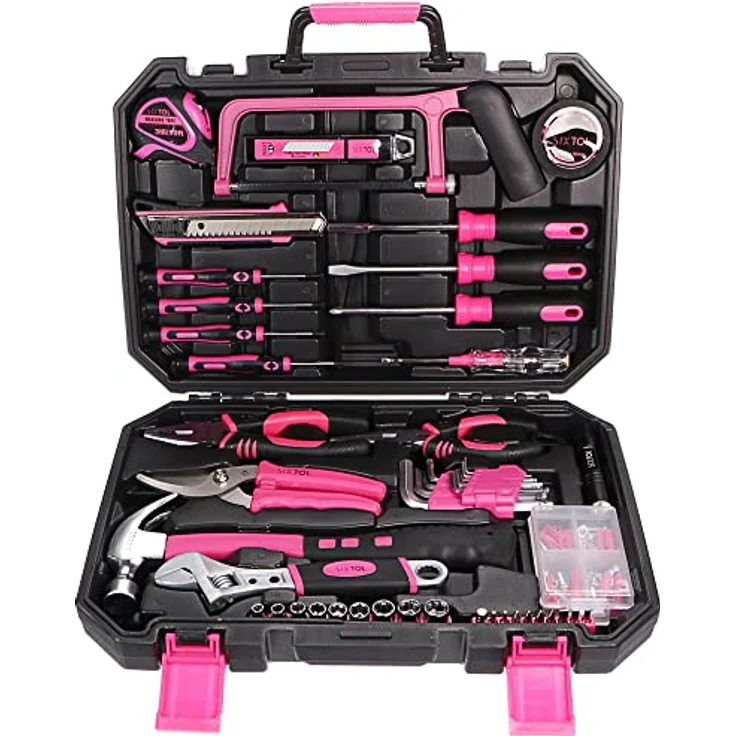 Sixtol Home Pink 128, Werkzeugkoffer mit 128 Teilen aus verchromtem Kohlenstoffstahl, pink – Bild 1