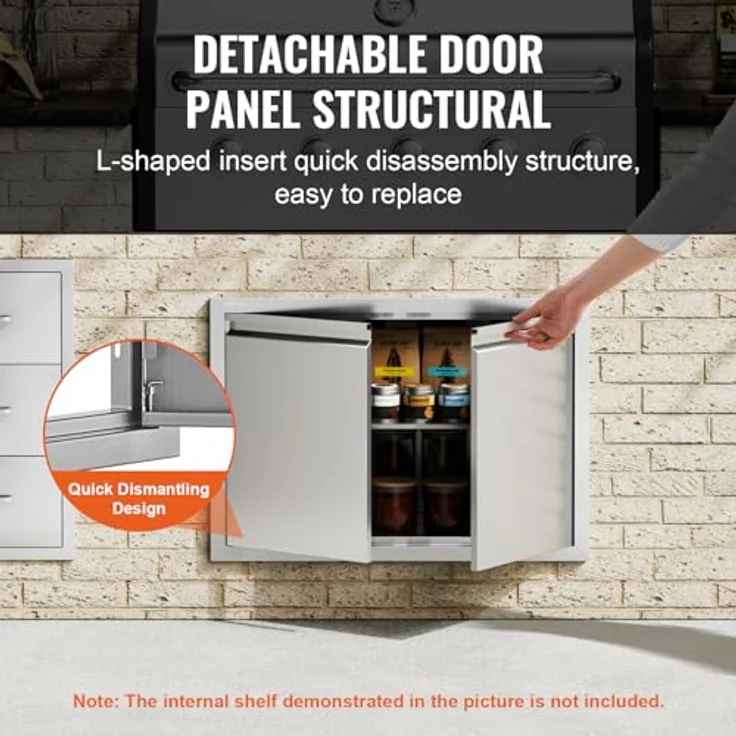 VEVOR Grill-Zugangstür, Doppelte Außenküchentür aus Edelstahl, 762 x 532 x 45 mm, vertikale Wandtür mit versenkbaren Griffen – Bild 4
