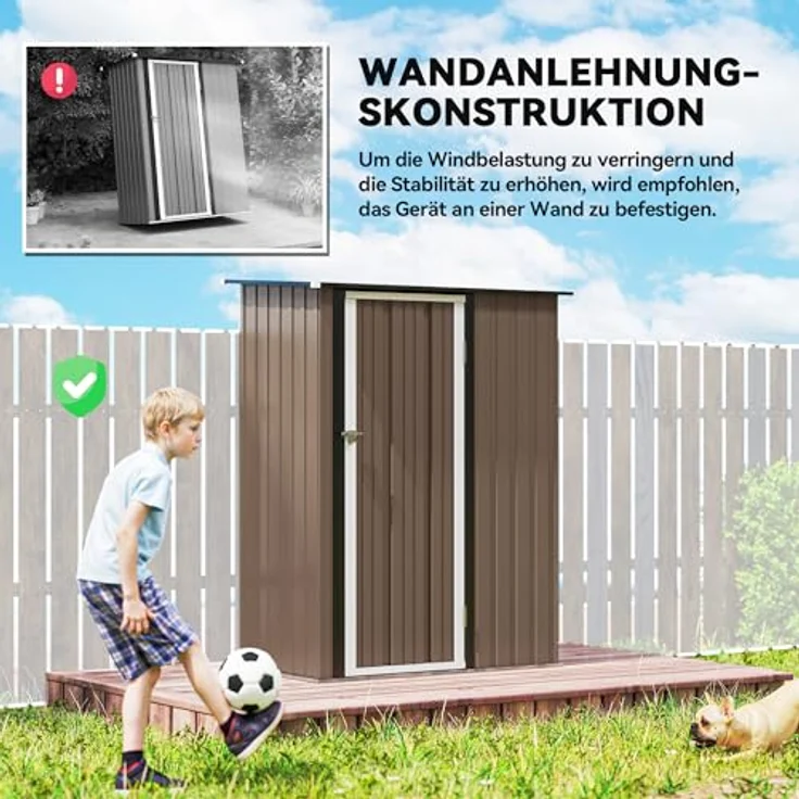Outsunny Metall Gerätehaus 1,07 m² mit Pultdach, abschließbare Tür, wetterfest, braun, für Garten und Outdoor – Bild 5