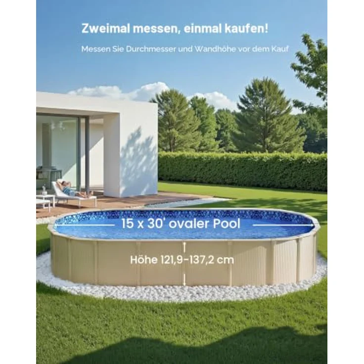 VEVOR YCNCOVAL15309D7RJV0, Ovale Schwimmbeckenauskleidung aus Vinyl, blau, kompatibel mit 4,57 m x 9,14 m Becken, langlebig und reißfest – Bild 3