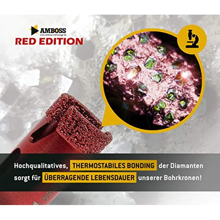 Amboss RED EDITION M14 Diamant Bohrkrone - für Winkelschleifer - Feinsteinzeug, harte Fliesen, Granit/Die ideale Trockenbohrkrone (Ø 50 mm) – Bild 4