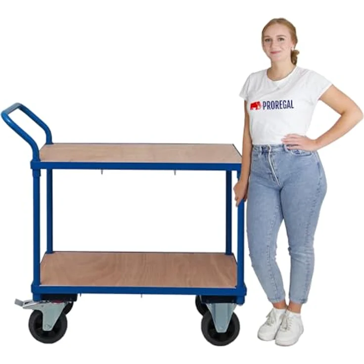 PROREGAL® Tischwagen Pro, 2 Etagen, Traglast 400kg, HxBxT 95x50x97cm, blau – Bild 3