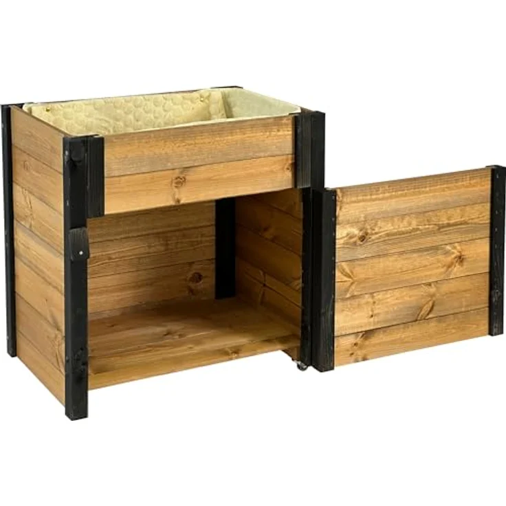 dobar® Rollbares Hochbeet mit Staufach inkl. Schafswolle Gr. M - 60 x 40 x 62 cm - Schwarz-Braun – Bild 1