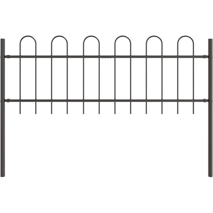 vidaXL Gartentor Grau, Gartenzaun aus Stahl mit Bogenoberseite, 1,7 x 0,6 m