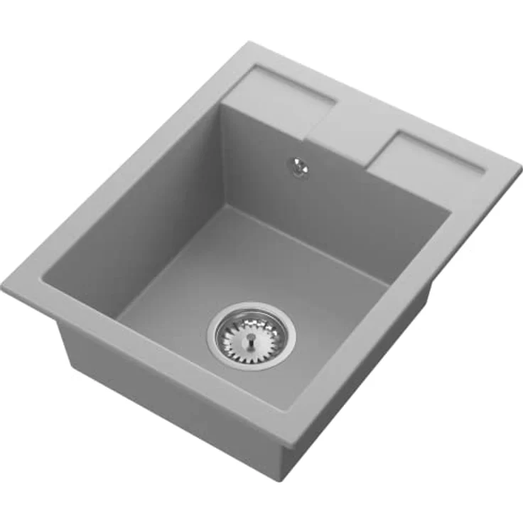 Granitan GRANITAN BEST Küchenspüle – Spüle aus Granit mit Siphon Chrom, Sieb und Imprägniermittel - Spülbecken mit 1 Becken – Einbauspüle 40x50 cm – Grau – Bild 1
