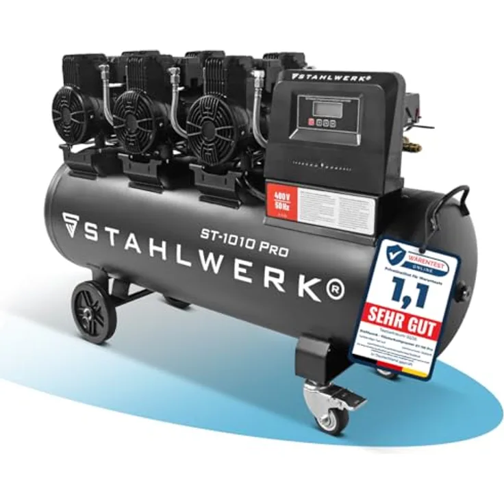 STAHLWERK Kompressor ST-1010 Pro, ölfrei, 120 L Kesselvolumen, 5,91 PS, 750 l/min, 72 dB Lautstärke