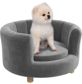 PawHut Hundesofa Hundecouch, Waschbarer Bezug, mit Rückenlehne und Holzbeine, für kleine Hunde unter 4,5 kg, Grau