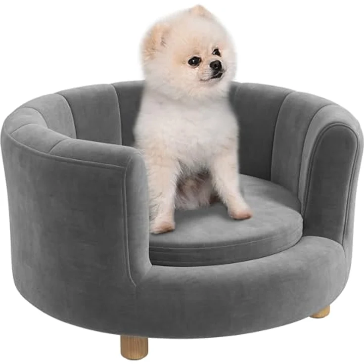 PawHut Hundesofa Hundecouch, Waschbarer Bezug, mit Rückenlehne und Holzbeine, für kleine Hunde unter 4,5 kg, Grau – Bild 1