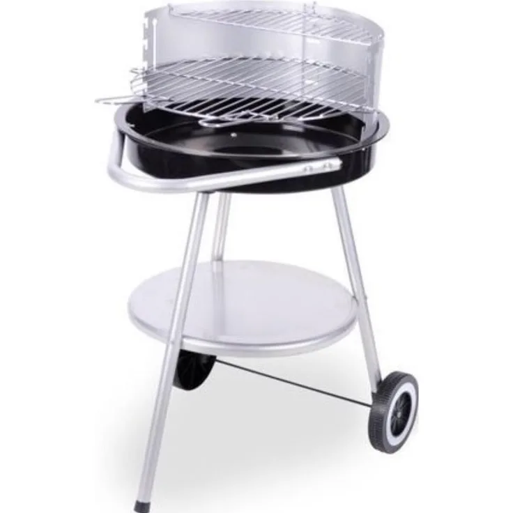 BBQ LINE Stahl-Gartengrill 75x47cm, mobiler Holzkohlegrill mit Ablage, verstellbarem Grillrost und Windschutz