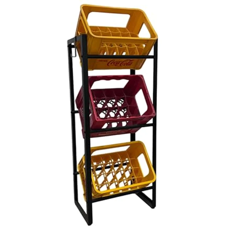 Schulte Flaschenkastenständer 60 x 115 x 32 cm, stabiler Lagerregalständer für bis zu 6 Flaschenkästen, schwarzes modernes Design mit Haken für PET-Flaschen – Bild 1