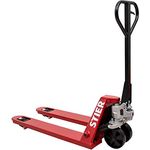 STIER Gabelhubwagen, Palettenhubwagen mit Tragkraft 2500 kg, Gabellänge 1000 mm, Nylon-Rollen, rot, wartungsfreie Handhydraulik, Lenkeinschlag 210°