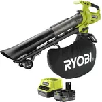 Ryobi ONE+HP Laubsauger & -Laubbläser RY18BVXA-150, 1 Akku 5 Ah, Blasleistung 1,8 m³/min, Blasgeschwindigkeit 252 km/h, mit Häckselfunktion und 3-stufiger Geschwindigkeitsregulierung