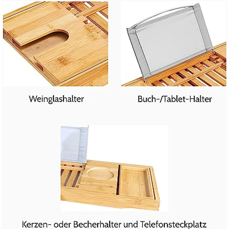 KOLMAN Badewanne Rechteck TALIA 110x70, Acryl mit antibakterieller Beschichtung und Bambus Ablage – Bild 7