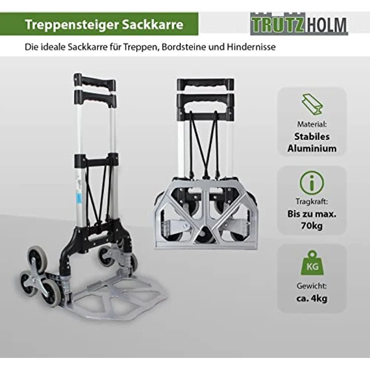 Aluminium Treppensackkarre klappbar 70 kg Treppensteiger Transportkarre Stapelkarre Treppen-Sackkarre - Preisvergleich – Bild 2