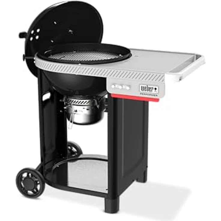Weber Performer 57 cm Holzkohlegrill, porzellanemaillierter Deckel und Kessel, Seitentisch, One-Touch-Reinigungssystem, Deckelthermometer, Schwarz – Bild 4