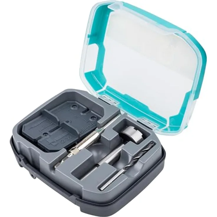 wolfcraft Scharnierloch-Set, 5-teilig mit Ø 35 mm Forstnerbohrer und Bohrschablonen für Topfscharniere