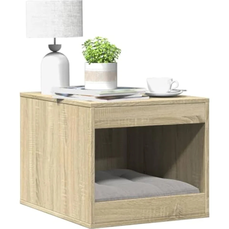 vidaXL Katzenklo Schrank, Katzenschrank Katzentoilette, Beistelltisch Katzenhaus, Verstecktes Design, Sonoma Eiche Holzwerkstoff – Bild 2