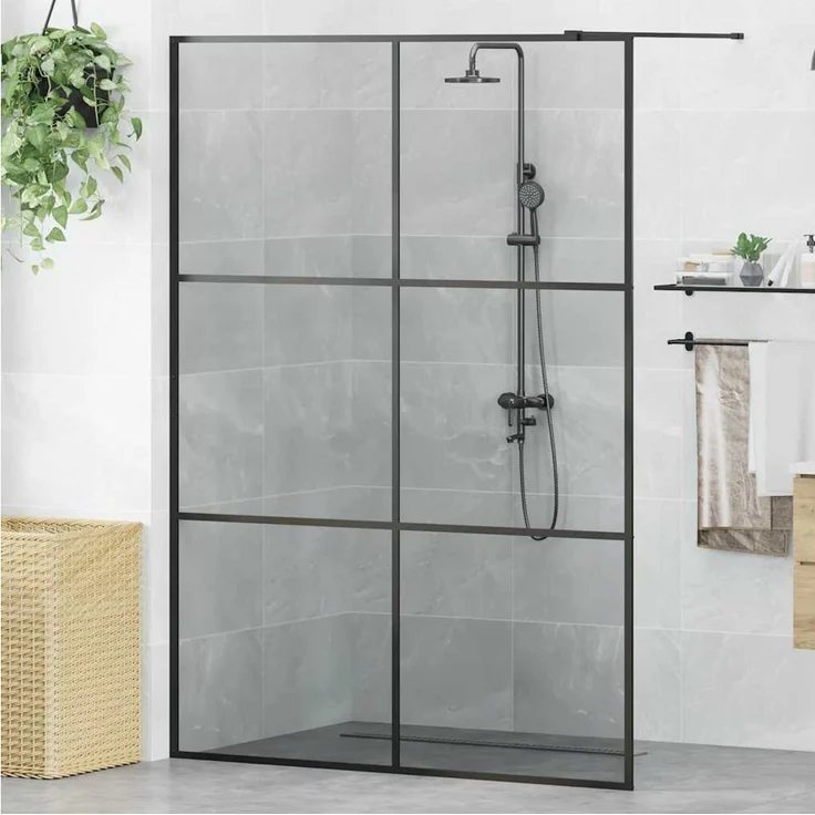 vidaXL Walk-in Duschwand Schwarz, 140 x 195 cm, gehärtetes Glas, verstellbar, langlebig