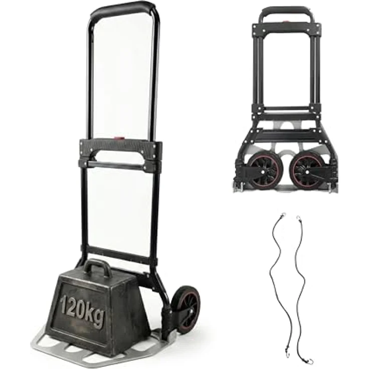 relaxdays Klappbare Sackkarre bis 120 kg, mit Teleskopgriff und Antirutschfläche, schwarz – Bild 1