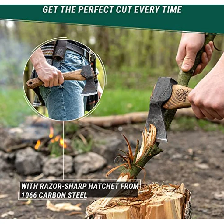 BeaverCraft AX1 Holzbearbeitungsaxt – Geschmiedete Bushcraft-Axt aus Kohlenstoffstahl mit ergonomischem Eschenholzgriff, inklusive Rindslederscheide für Camping und Outdoor-Aktivitäten – Bild 6