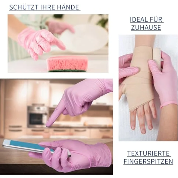 ABENA Nitrilhandschuhe S, 100 Stück – puderfreie & latexfreie Einmalhandschuhe in Rosa, reißfest, lebensmittelecht, texturierte Fingerspitzen für besseren Halt – Bild 4