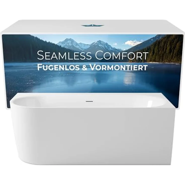 Calmwaters Badewanne Seamless Comfort, 5-tlg. Komplettset, 180 x 80 cm, fugenlos mit Pop-Up-Ventil, für 2 Personen, modulare Montage, 02SL6224 – Bild 1