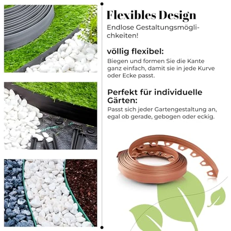 GARDENIX Flexible Rasenkante Kunststoff, wetterbeständige Beeteinfassung rund in Grün, 10 m, 20 Erdanker, 4 cm Höhe – Bild 5