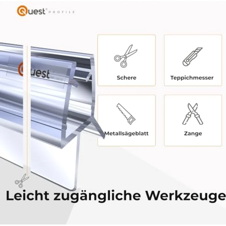 Quest Duschdichtung unten 100 cm, für Glas 6-8 mm, klar, 2 Stück, Weich-PVC, einfache Montage – Bild 4