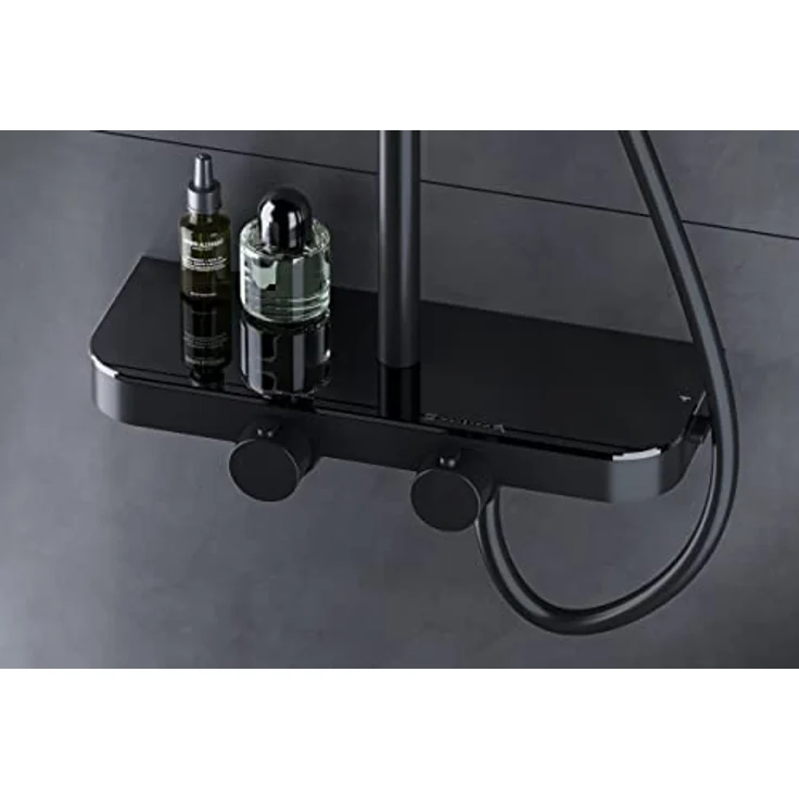 Bernstein Duschsystem BS371, Schwarz matt - inkl. Duschkopf und Handbrause - mit Thermostat und Ablagefläche – Bild 2