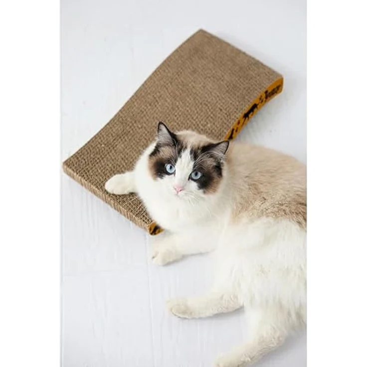 Purlov Kratzpappe mit Katzenminze Ergonomisch Widerstandsfähig Recycelbar Lounge-Bett für Katzen 22037, Rustikales Design mit gelbem Rand – Bild 3