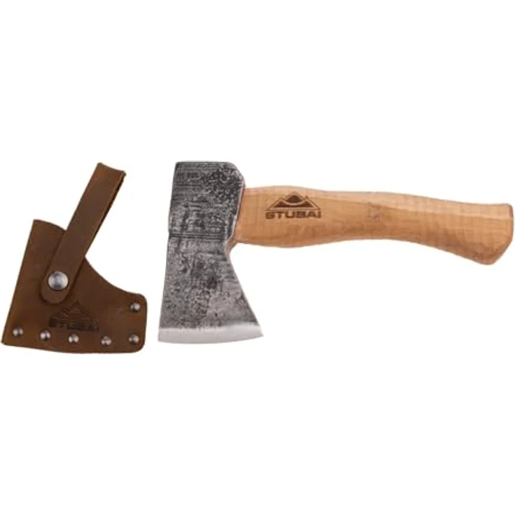 STUBAI Campingbeil Serles, handgeschmiedet aus Kohlenstoffstahl, 800 g, 240 mm mit geöltem Hickorystiel und Lederscheide – ideal für Outdoor, Bushcraft, Survival, Trekking – Bild 1