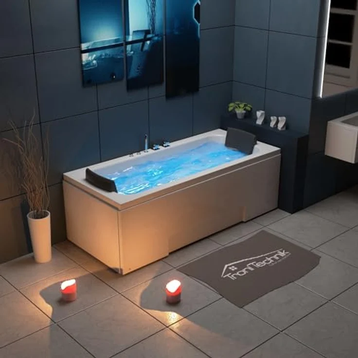 TroniTechnik Whirlpool Badewanne IOS 170cm x 75cm inkl. Spülfunktion, Hydromassage und Farblichtherapie – Bild 1