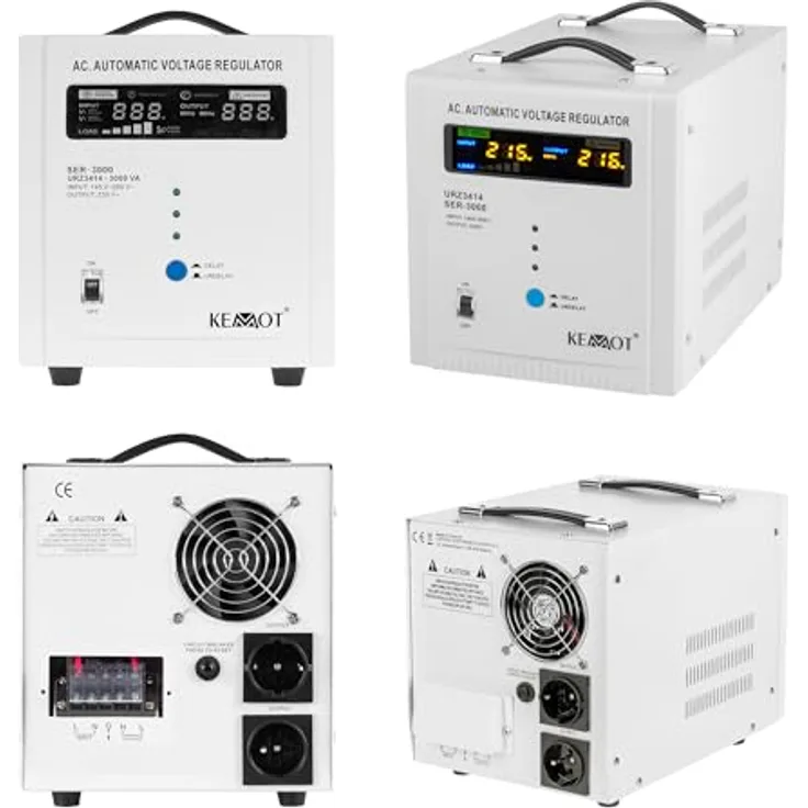 KEMOT SER-3000, Automatischer Spannungsregler 230 V einphasig mit Schutzfunktionen und robustem Design, weiss